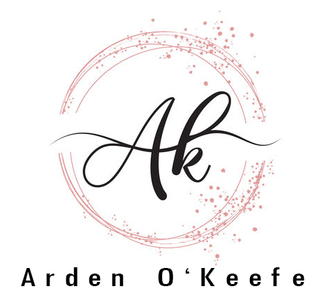 Handwritten AK a k letters logo with dust pink sparkling circles